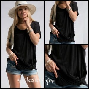 Black dolman short sleeve front side knot top Small S